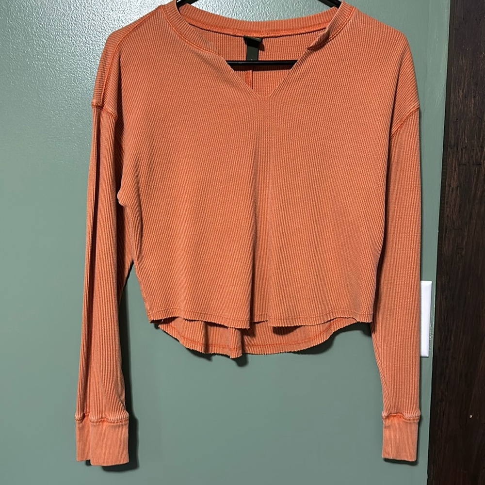 109 Wild Fable Orange Waffle Knit Crop Top Longsleeve